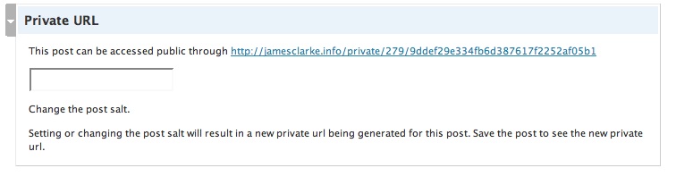 Private URL options panel Private URL options panel